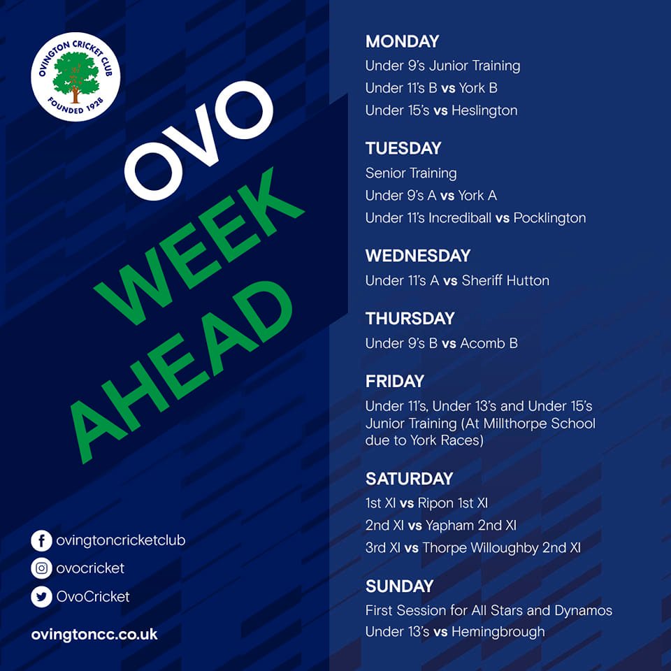 ovington week commencing 9th may